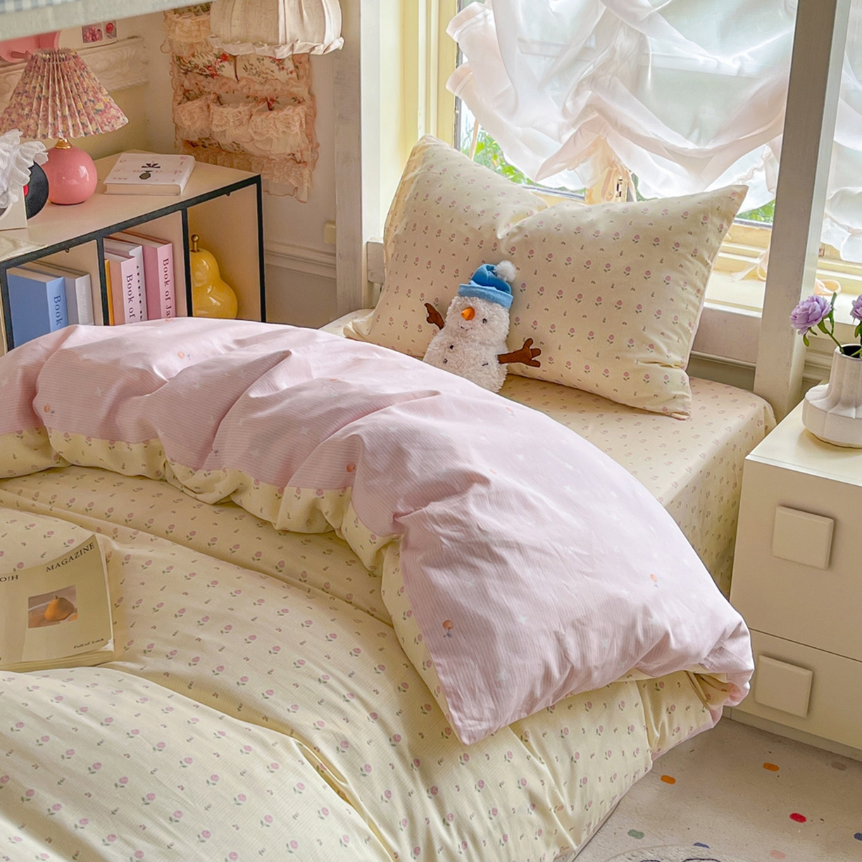 91家纺网 家纺一手货源 找家纺 简约家纺 2026新款全棉印花学生宿舍三件套系列 恬淡小花