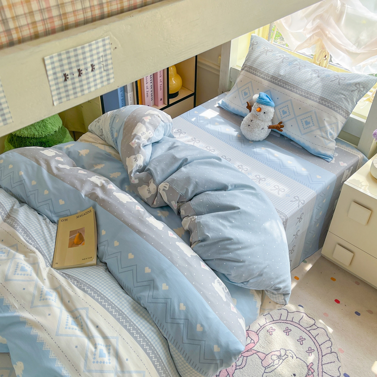 91家纺网 家纺一手货源 找家纺 简约家纺 2026新款全棉印花学生宿舍三件套系列 维西兔