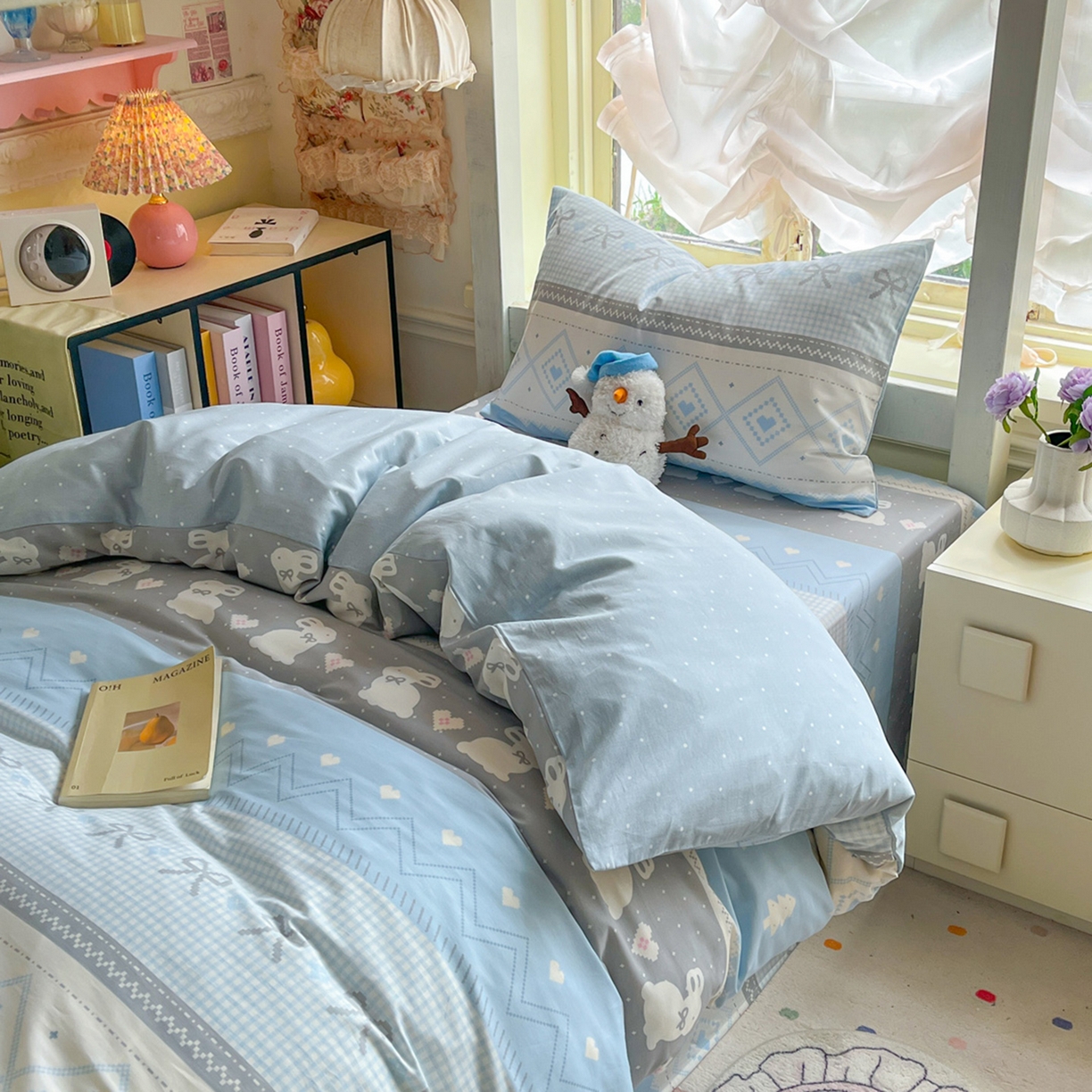 91家纺网 家纺一手货源 找家纺 简约家纺 2026新款全棉印花学生宿舍三件套系列 维西兔