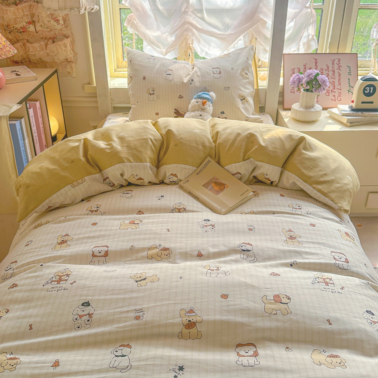 简约家纺 2026新款全棉印花学生宿舍三件套系列 可爱萌犬
