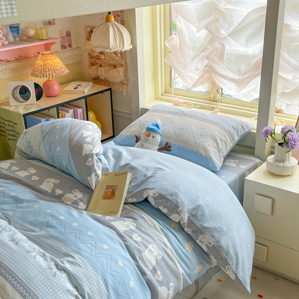 91家纺网 家纺一手货源 找家纺 简约家纺 2026新款全棉印花学生宿舍三件套系列 维西兔