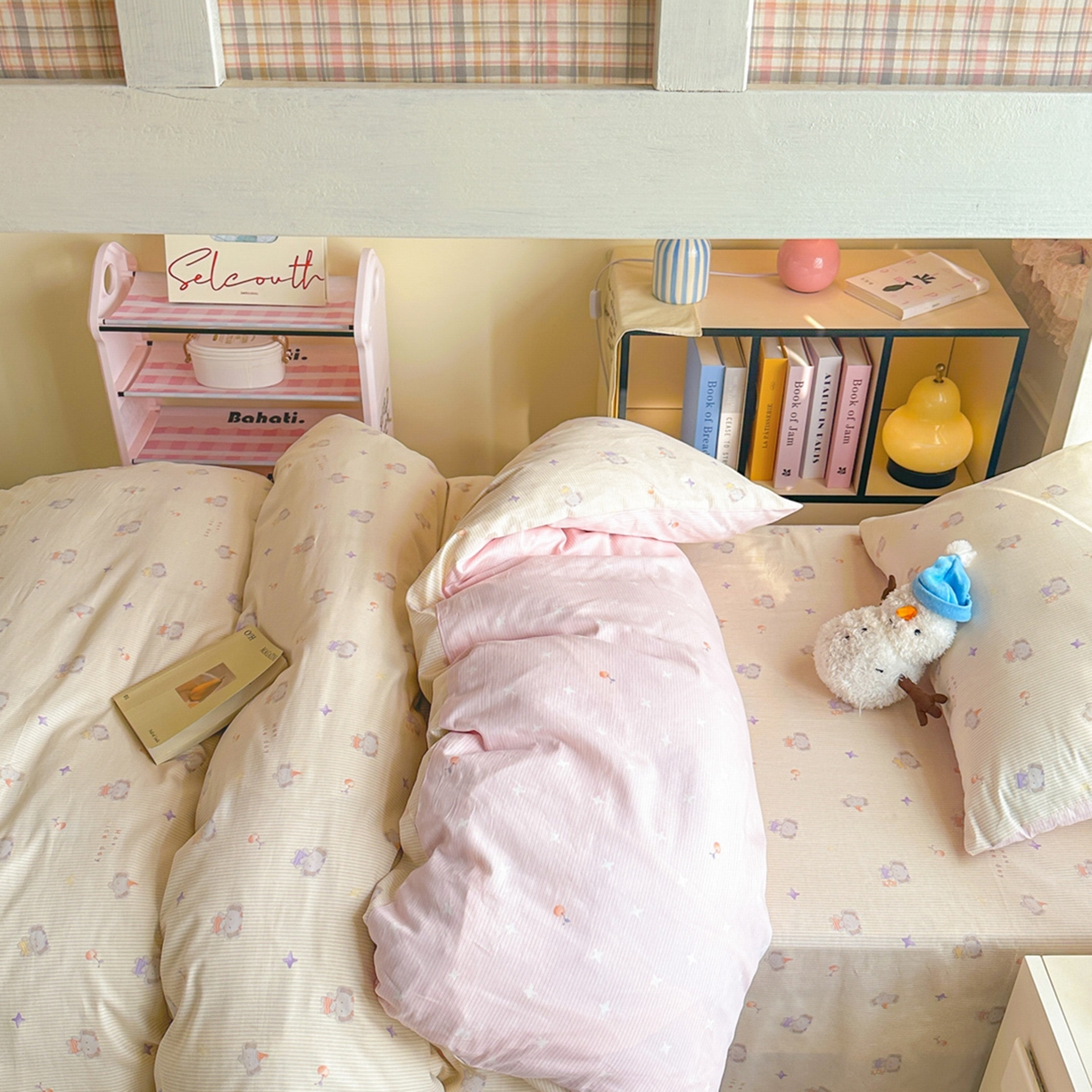 91家纺网 家纺一手货源 找家纺 简约家纺 2026新款全棉印花学生宿舍三件套系列 星小象-米