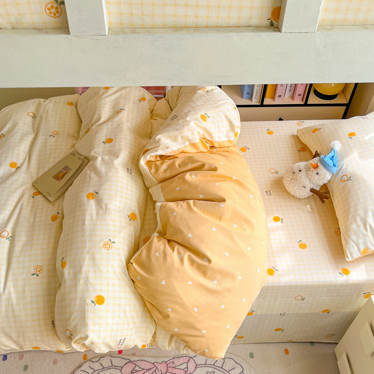 91家纺网 家纺一手货源 找家纺 简约家纺 2026新款全棉印花学生宿舍三件套系列 橘子格