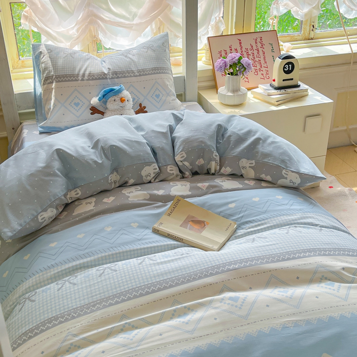 91家纺网 家纺一手货源 找家纺 简约家纺 2026新款全棉印花学生宿舍三件套系列 维西兔