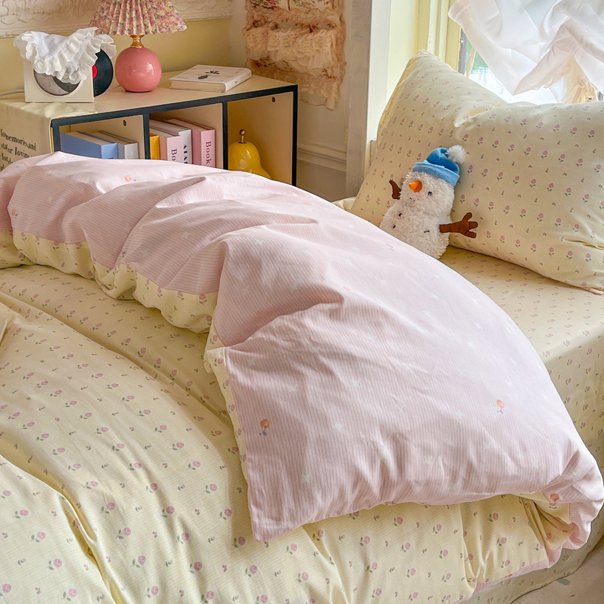 91家纺网 家纺一手货源 找家纺 简约家纺 2026新款全棉印花学生宿舍三件套系列 恬淡小花