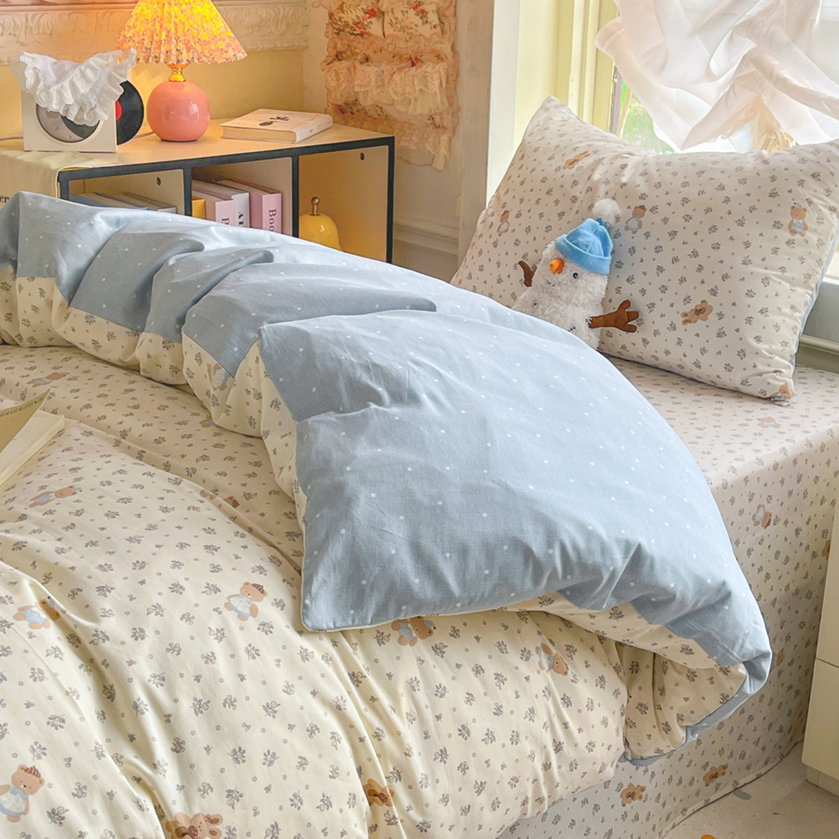 91家纺网 家纺一手货源 找家纺 简约家纺 2026新款全棉印花学生宿舍三件套系列 小奶兔