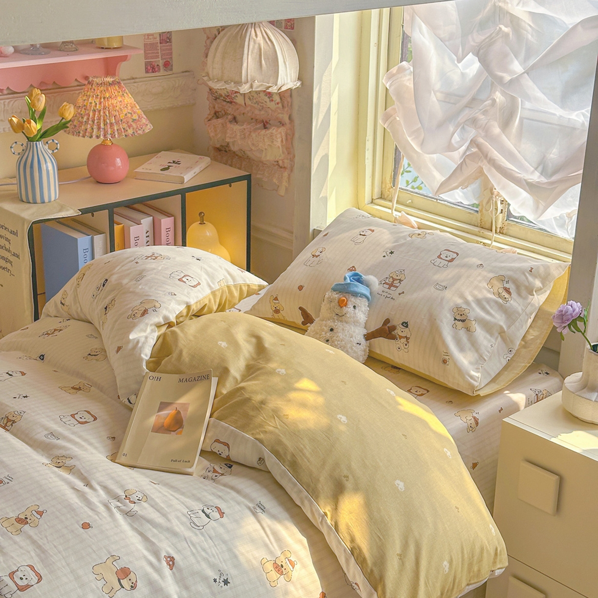 91家纺网 家纺一手货源 找家纺 简约家纺 2026新款全棉印花学生宿舍三件套系列 可爱萌犬