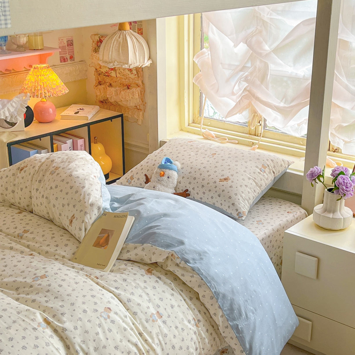 91家纺网 家纺一手货源 找家纺 简约家纺 2026新款全棉印花学生宿舍三件套系列 小奶兔