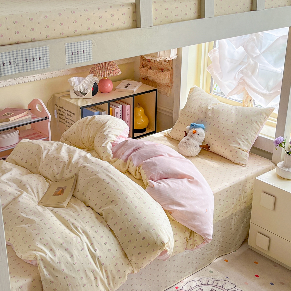 91家纺网 家纺一手货源 找家纺 简约家纺 2026新款全棉印花学生宿舍三件套系列 恬淡小花