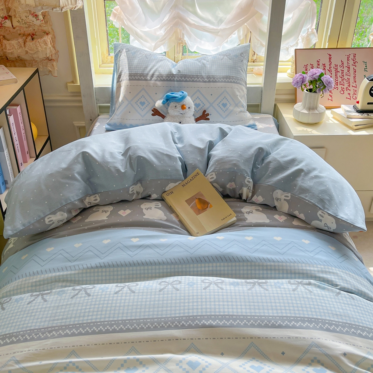 简约家纺 2026新款全棉印花学生宿舍三件套系列 维西兔