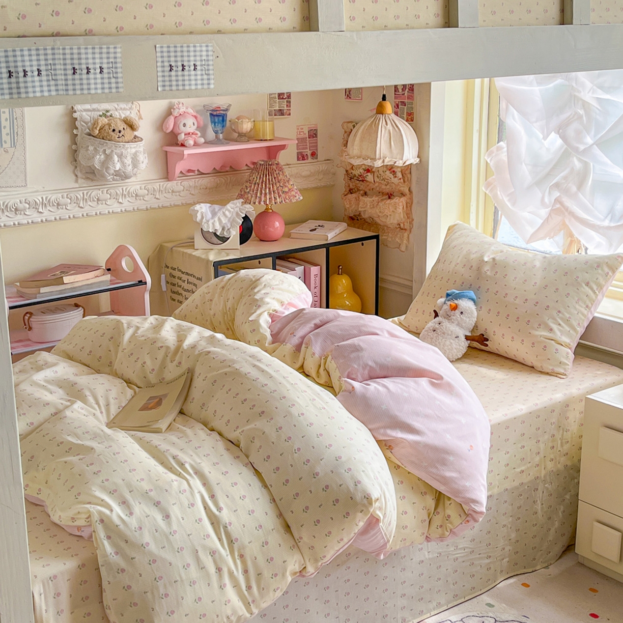 91家纺网 家纺一手货源 找家纺 简约家纺 2026新款全棉印花学生宿舍三件套系列 恬淡小花