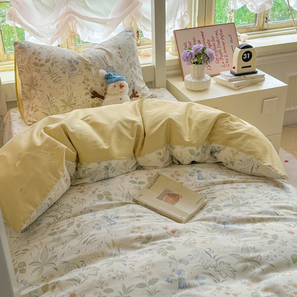 91家纺网 家纺一手货源 找家纺 简约家纺 2026新款全棉印花学生宿舍三件套系列 晚风私语