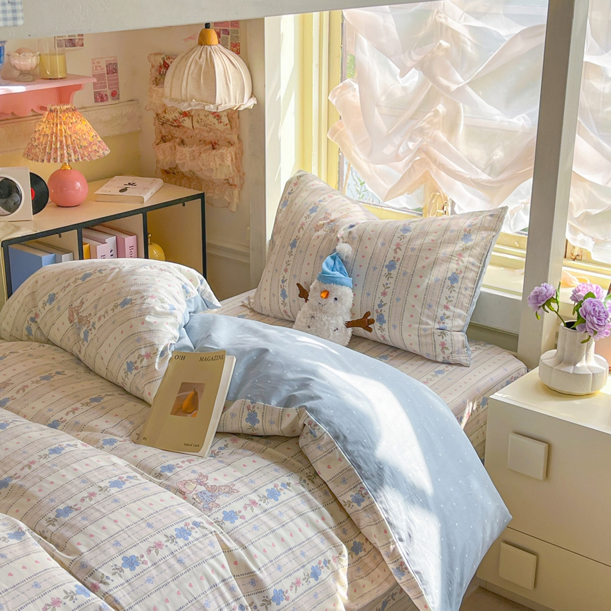 91家纺网 家纺一手货源 找家纺 简约家纺 2026新款全棉印花学生宿舍三件套系列 蓝茵小兔