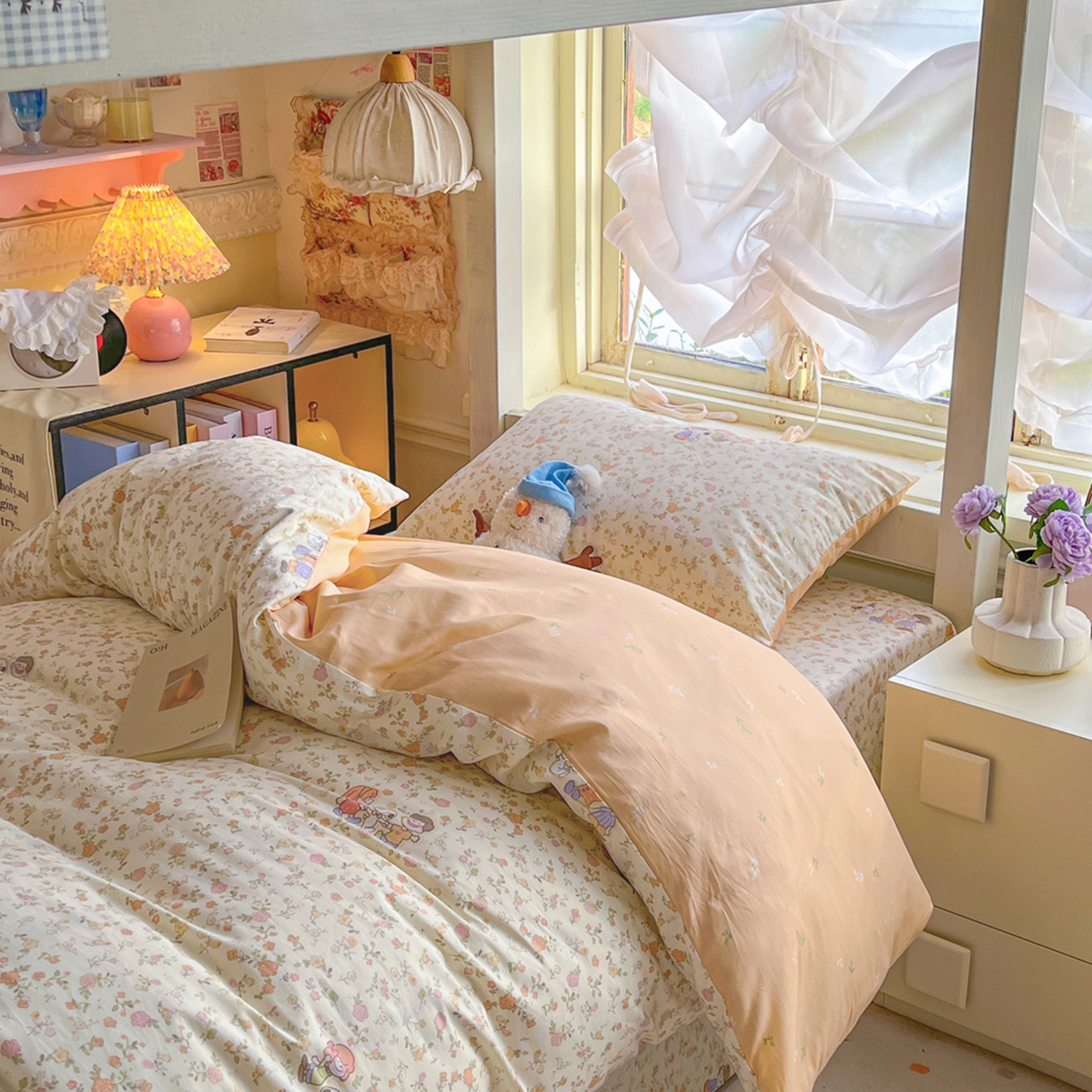 91家纺网 家纺一手货源 找家纺 简约家纺 2026新款全棉印花学生宿舍三件套系列 史努比花海