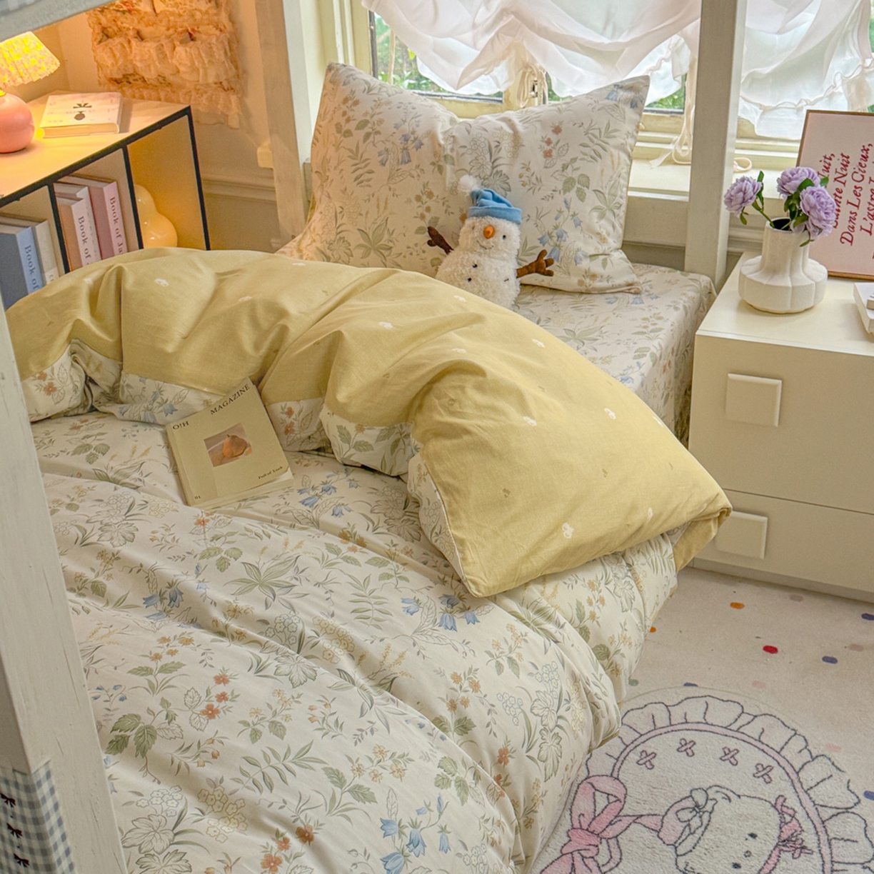 91家纺网 家纺一手货源 找家纺 简约家纺 2026新款全棉印花学生宿舍三件套系列 晚风私语