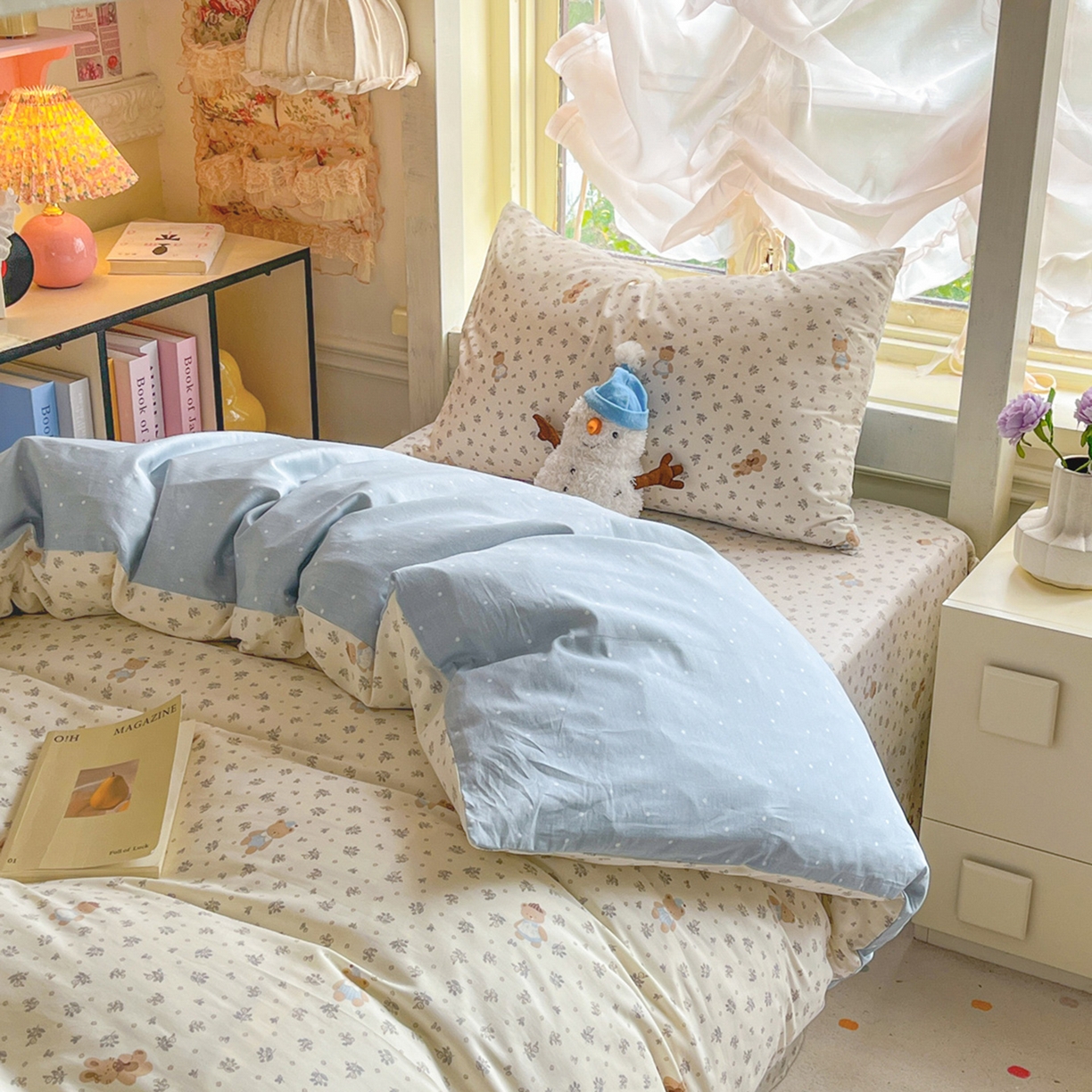 91家纺网 家纺一手货源 找家纺 简约家纺 2026新款全棉印花学生宿舍三件套系列 小奶兔