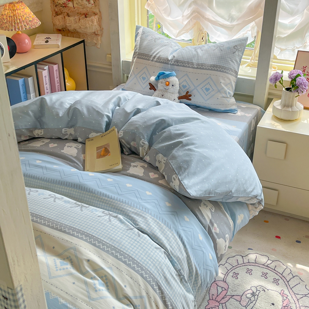 91家纺网 家纺一手货源 找家纺 简约家纺 2026新款全棉印花学生宿舍三件套系列 维西兔