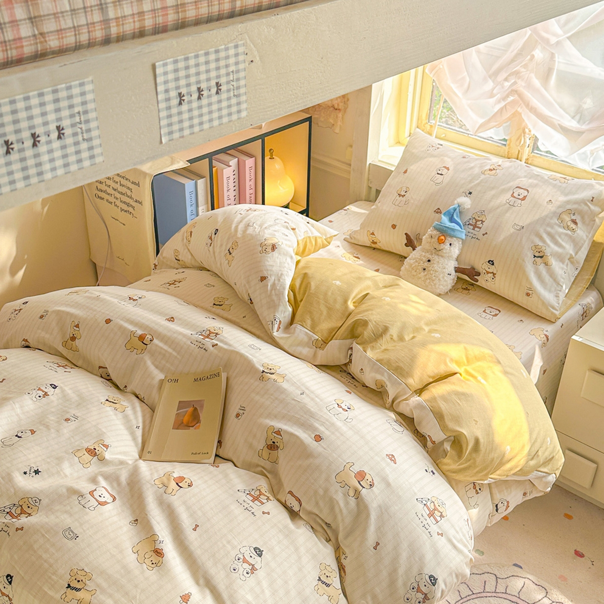 91家纺网 家纺一手货源 找家纺 简约家纺 2026新款全棉印花学生宿舍三件套系列 可爱萌犬