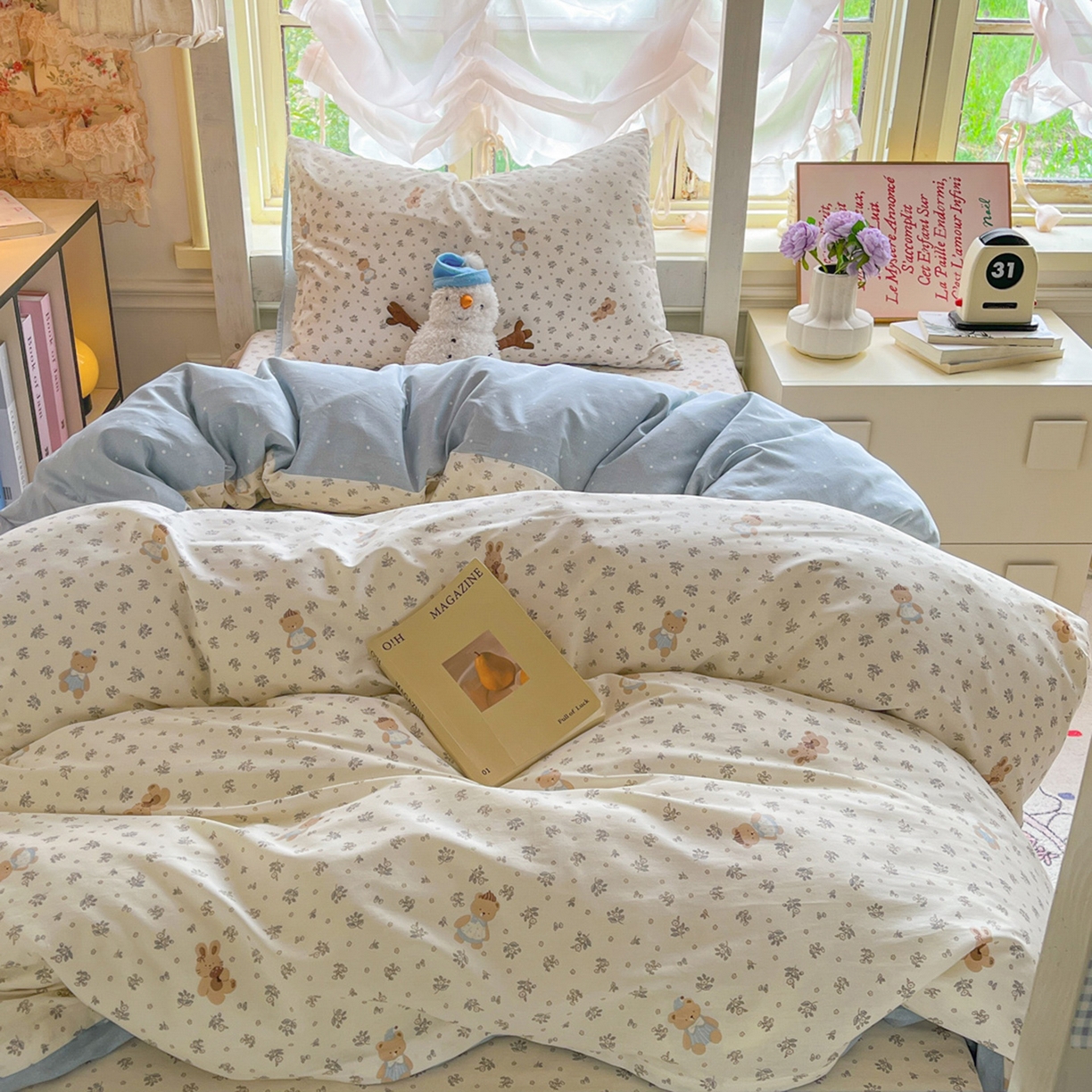 91家纺网 家纺一手货源 找家纺 简约家纺 2026新款全棉印花学生宿舍三件套系列 小奶兔