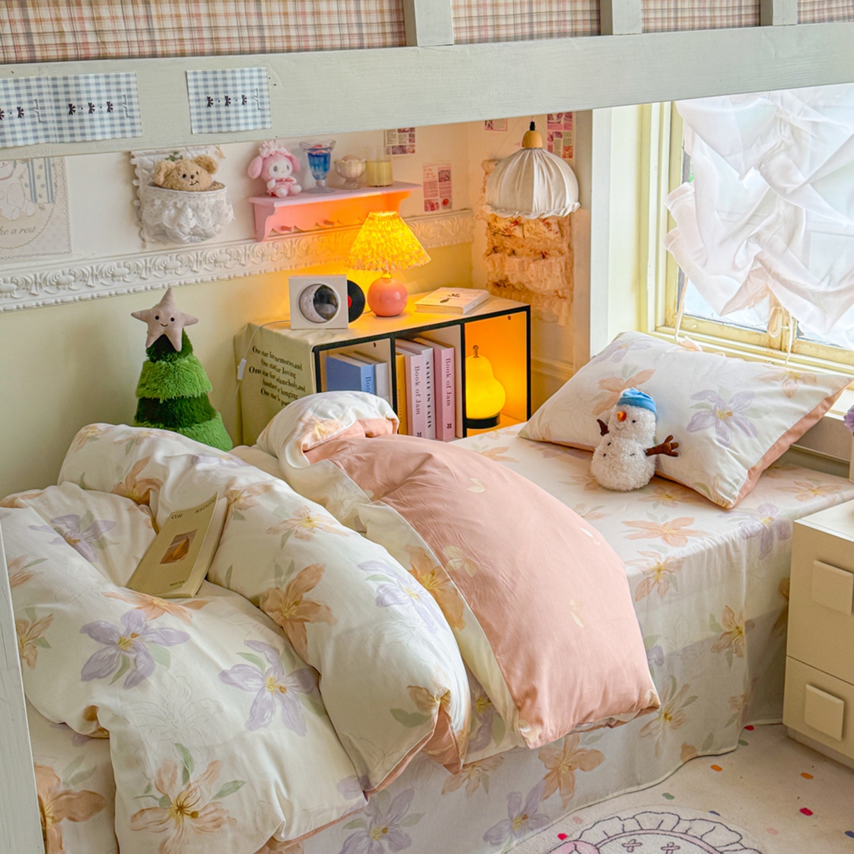 91家纺网 家纺一手货源 找家纺 简约家纺 2026新款全棉印花学生宿舍三件套系列 怡花