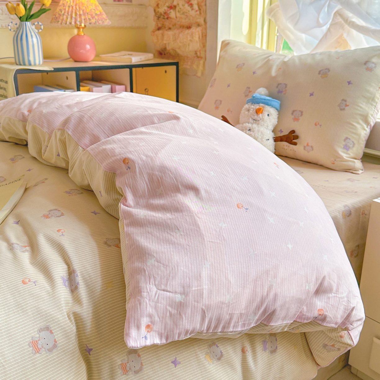 91家纺网 家纺一手货源 找家纺 简约家纺 2026新款全棉印花学生宿舍三件套系列 星小象-米