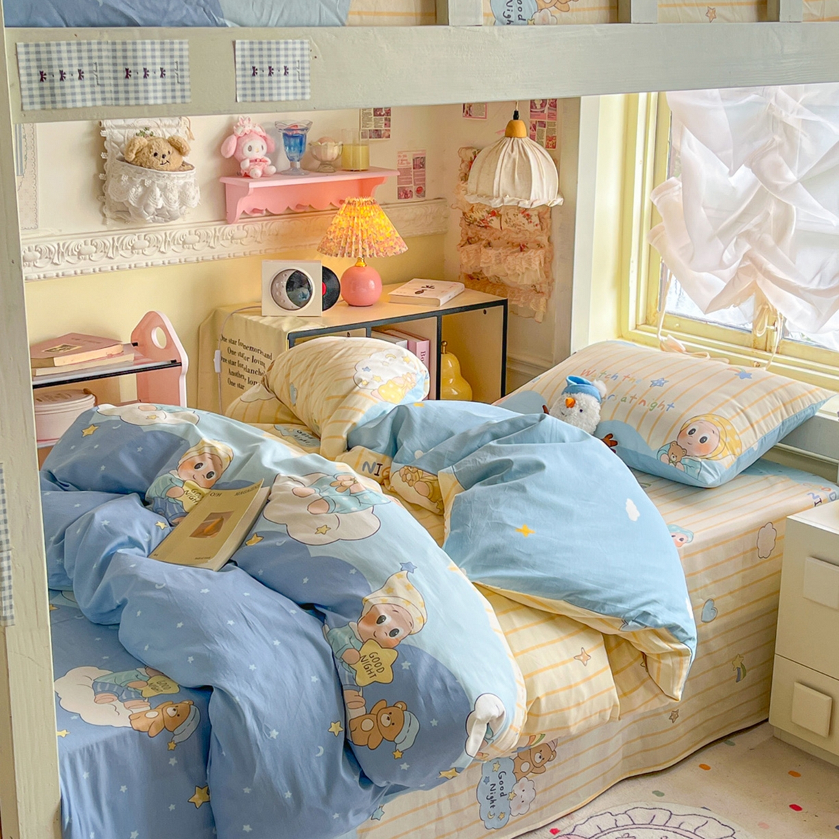 91家纺网 家纺一手货源 找家纺 简约家纺 2026新款全棉印花学生宿舍三件套系列 星语星愿