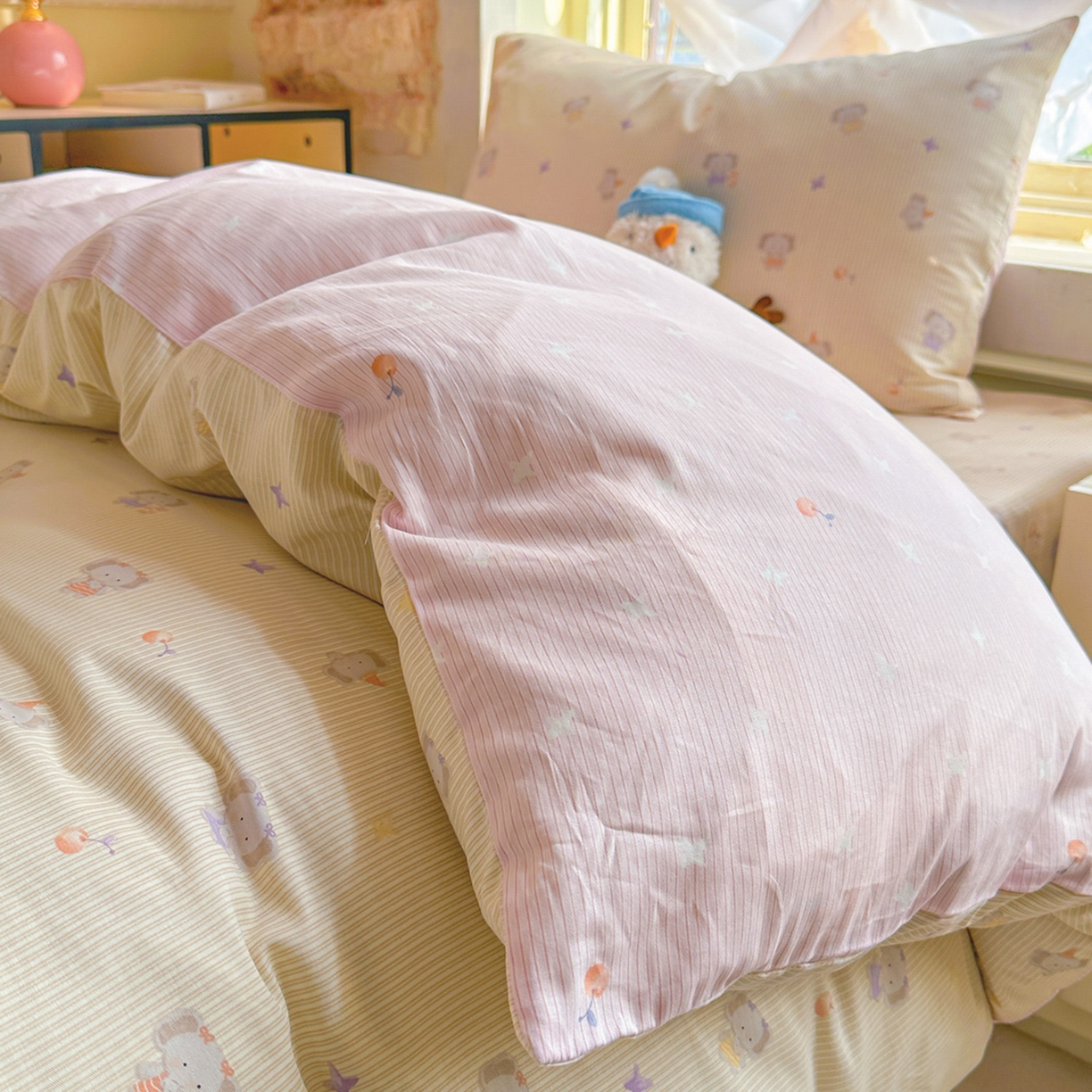 91家纺网 家纺一手货源 找家纺 简约家纺 2026新款全棉印花学生宿舍三件套系列 星小象-米