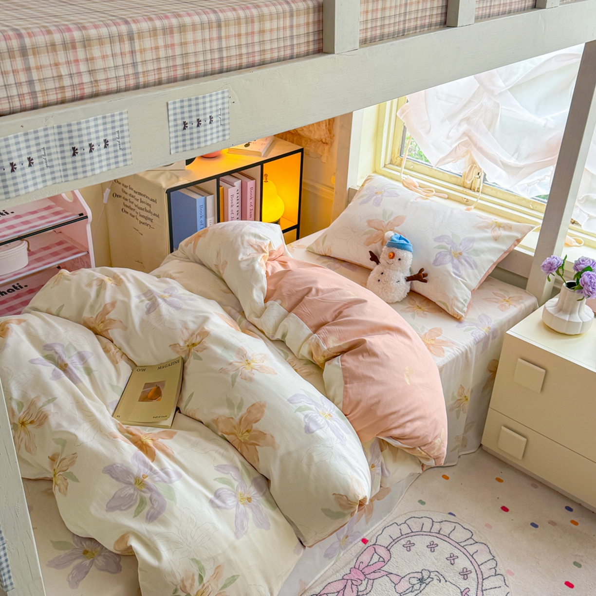 91家纺网 家纺一手货源 找家纺 简约家纺 2026新款全棉印花学生宿舍三件套系列 怡花