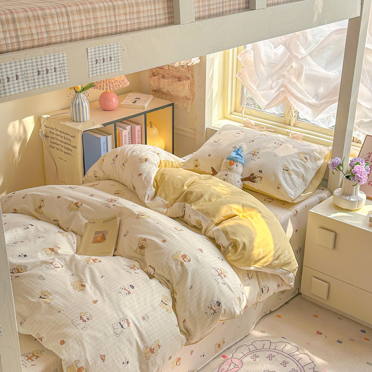 91家纺网 家纺一手货源 找家纺 简约家纺 2026新款全棉印花学生宿舍三件套系列 可爱萌犬