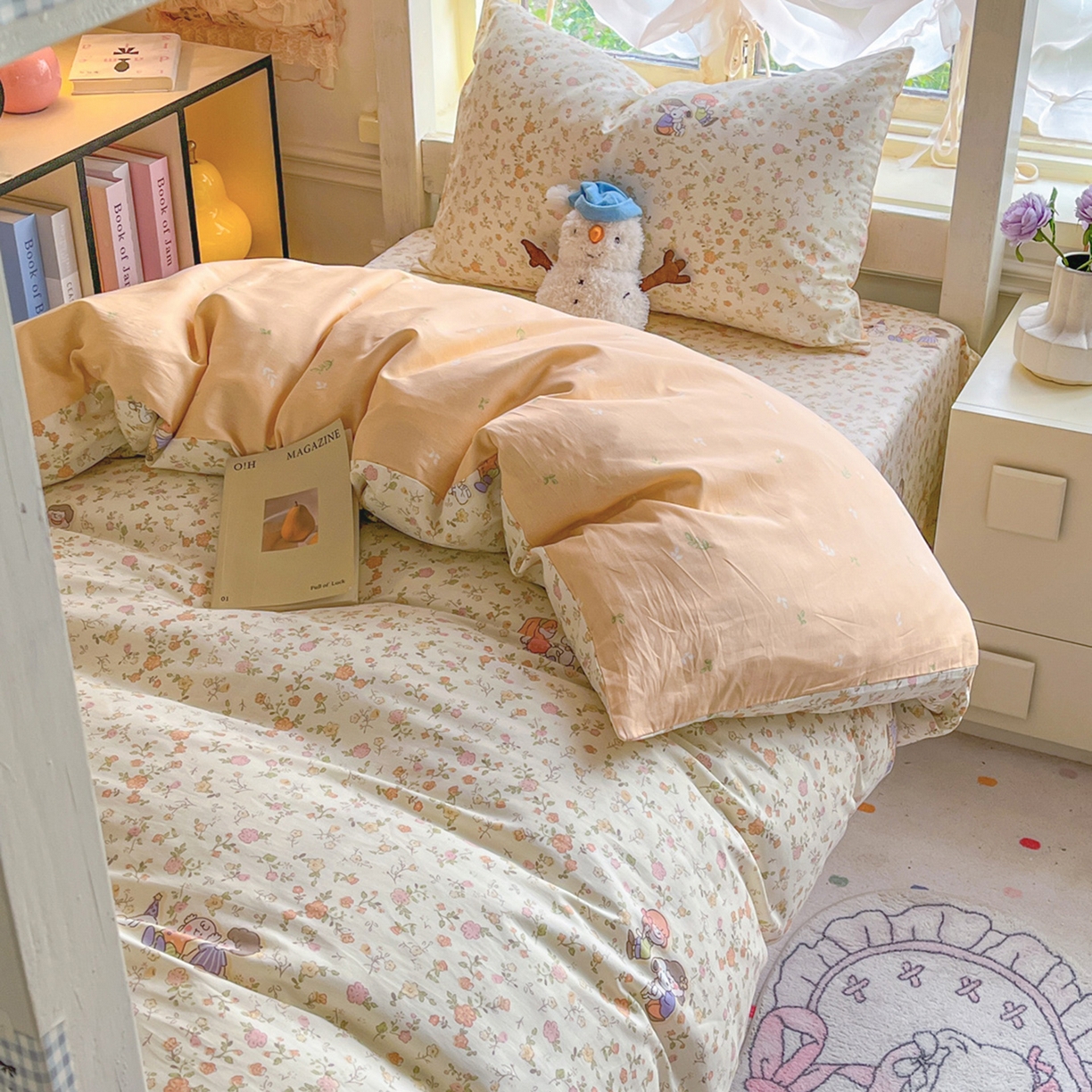 91家纺网 家纺一手货源 找家纺 简约家纺 2026新款全棉印花学生宿舍三件套系列 史努比花海