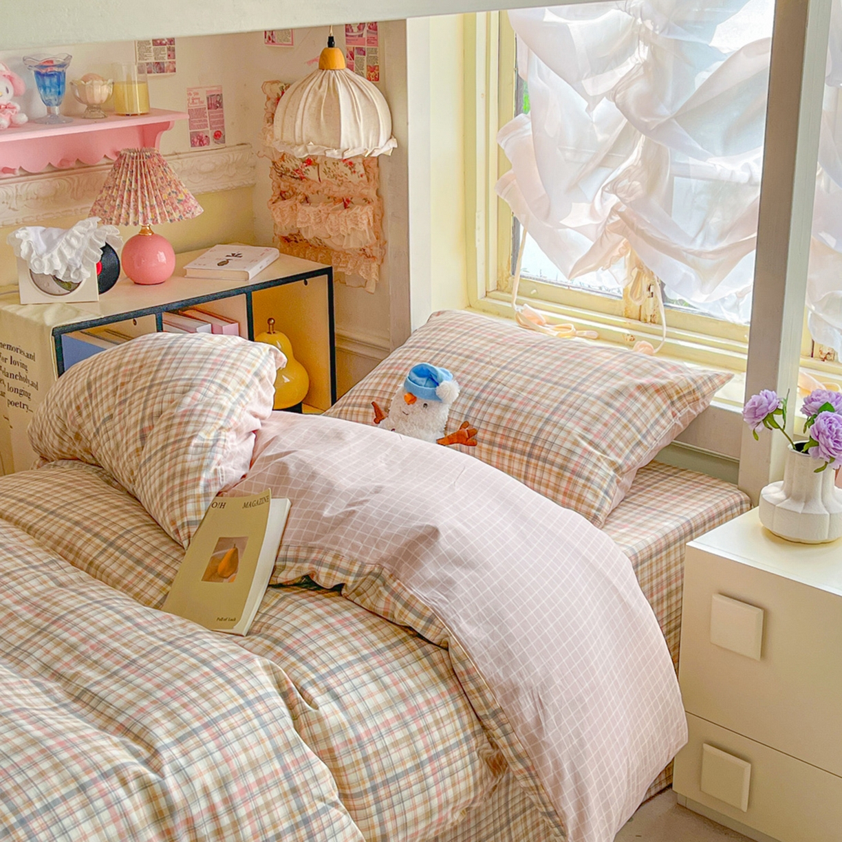 91家纺网 家纺一手货源 找家纺 简约家纺 2026新款全棉印花学生宿舍三件套系列 歌尔-粉