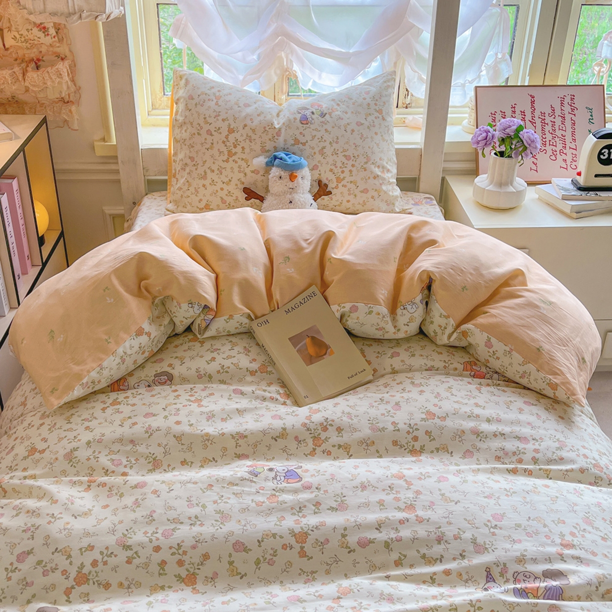 简约家纺 2026新款全棉印花学生宿舍三件套系列 史努比花海