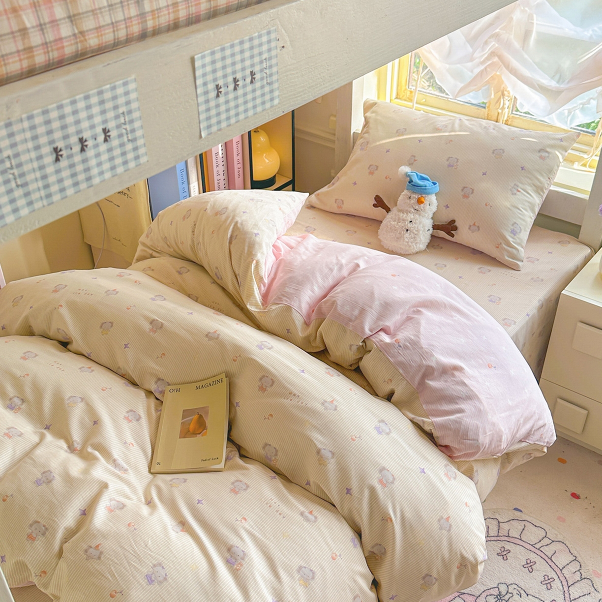 91家纺网 家纺一手货源 找家纺 简约家纺 2026新款全棉印花学生宿舍三件套系列 星小象-米