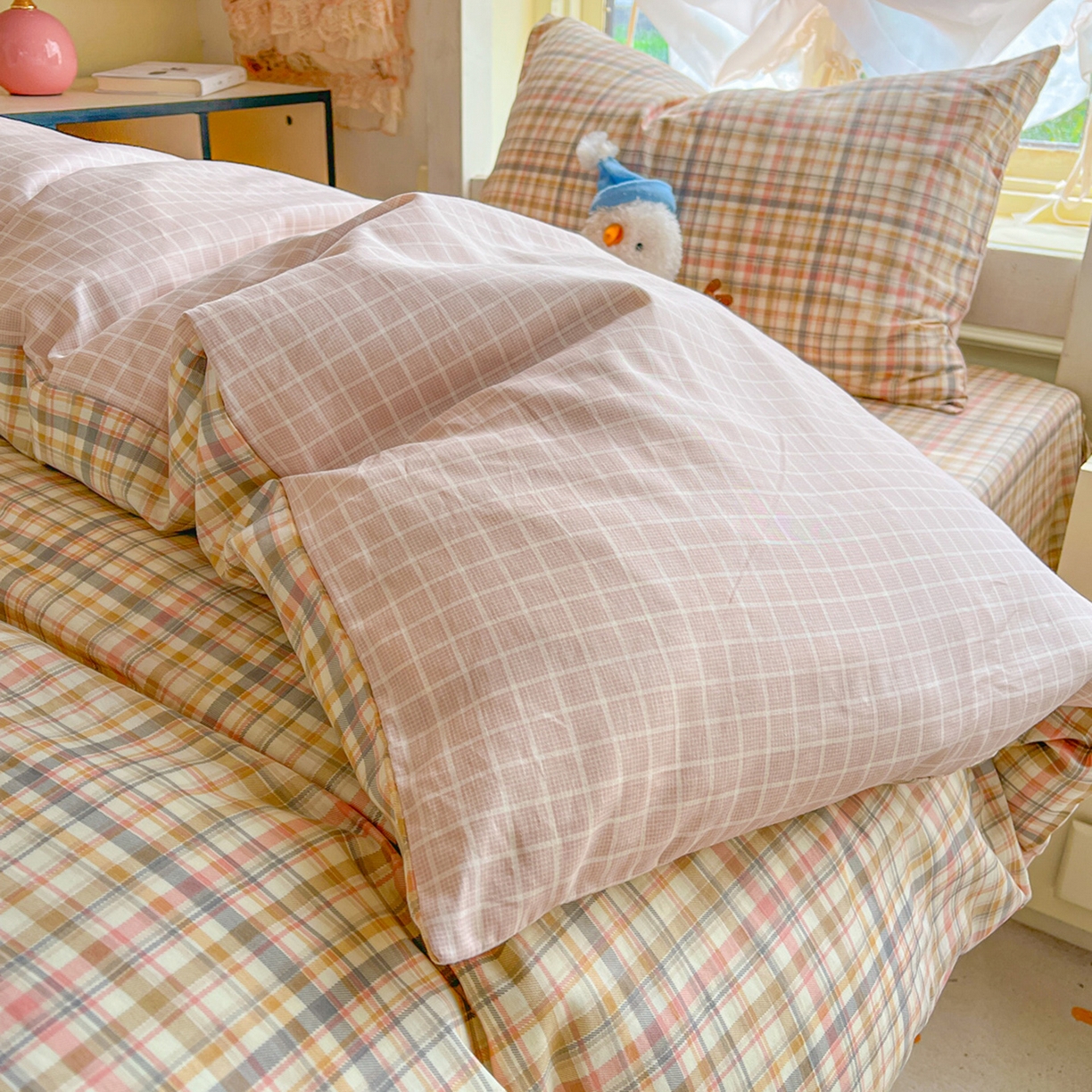 91家纺网 家纺一手货源 找家纺 简约家纺 2026新款全棉印花学生宿舍三件套系列 歌尔-粉