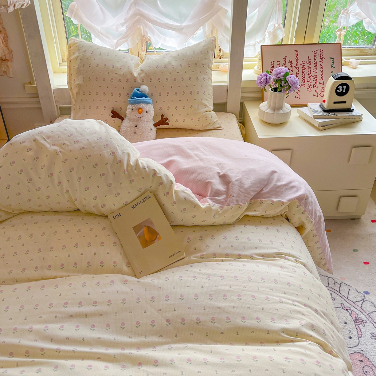 91家纺网 家纺一手货源 找家纺 简约家纺 2026新款全棉印花学生宿舍三件套系列 恬淡小花