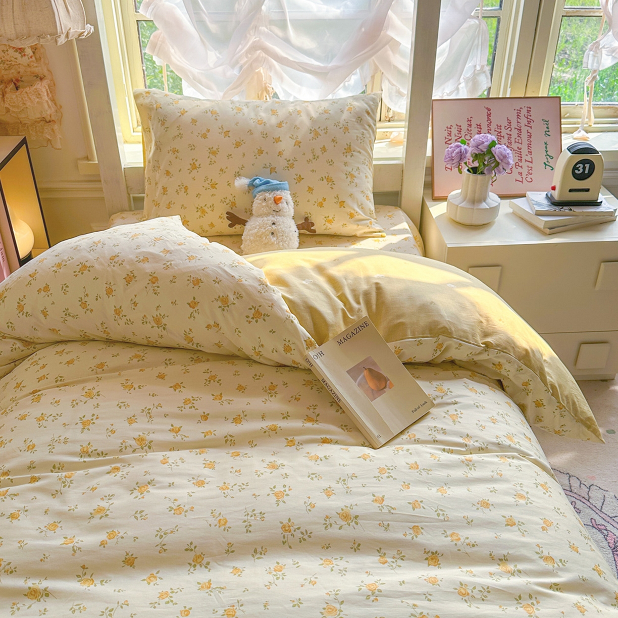 91家纺网 家纺一手货源 找家纺 简约家纺 2026新款全棉印花学生宿舍三件套系列 故事小黄花