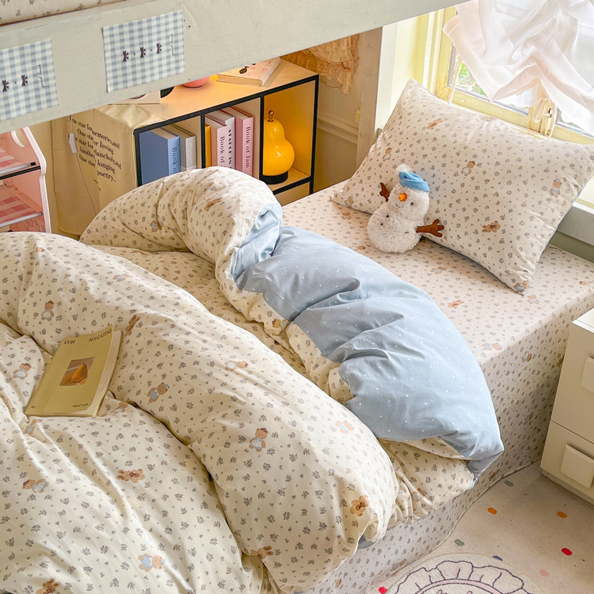 91家纺网 家纺一手货源 找家纺 简约家纺 2026新款全棉印花学生宿舍三件套系列 小奶兔