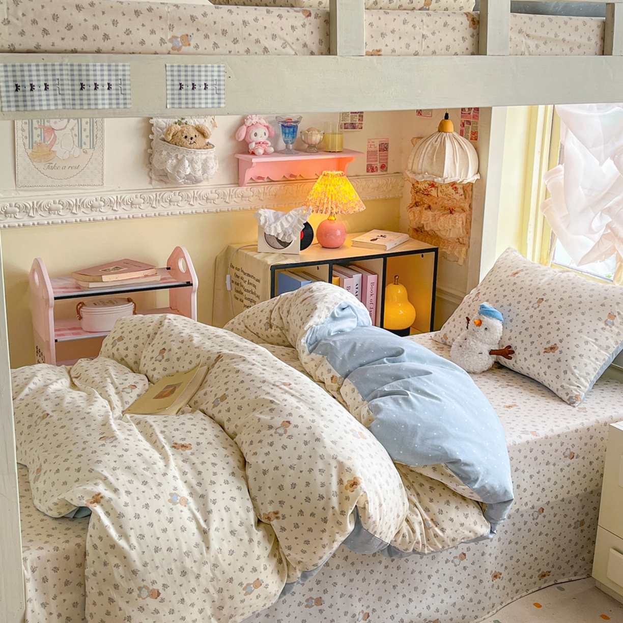 91家纺网 家纺一手货源 找家纺 简约家纺 2026新款全棉印花学生宿舍三件套系列 小奶兔