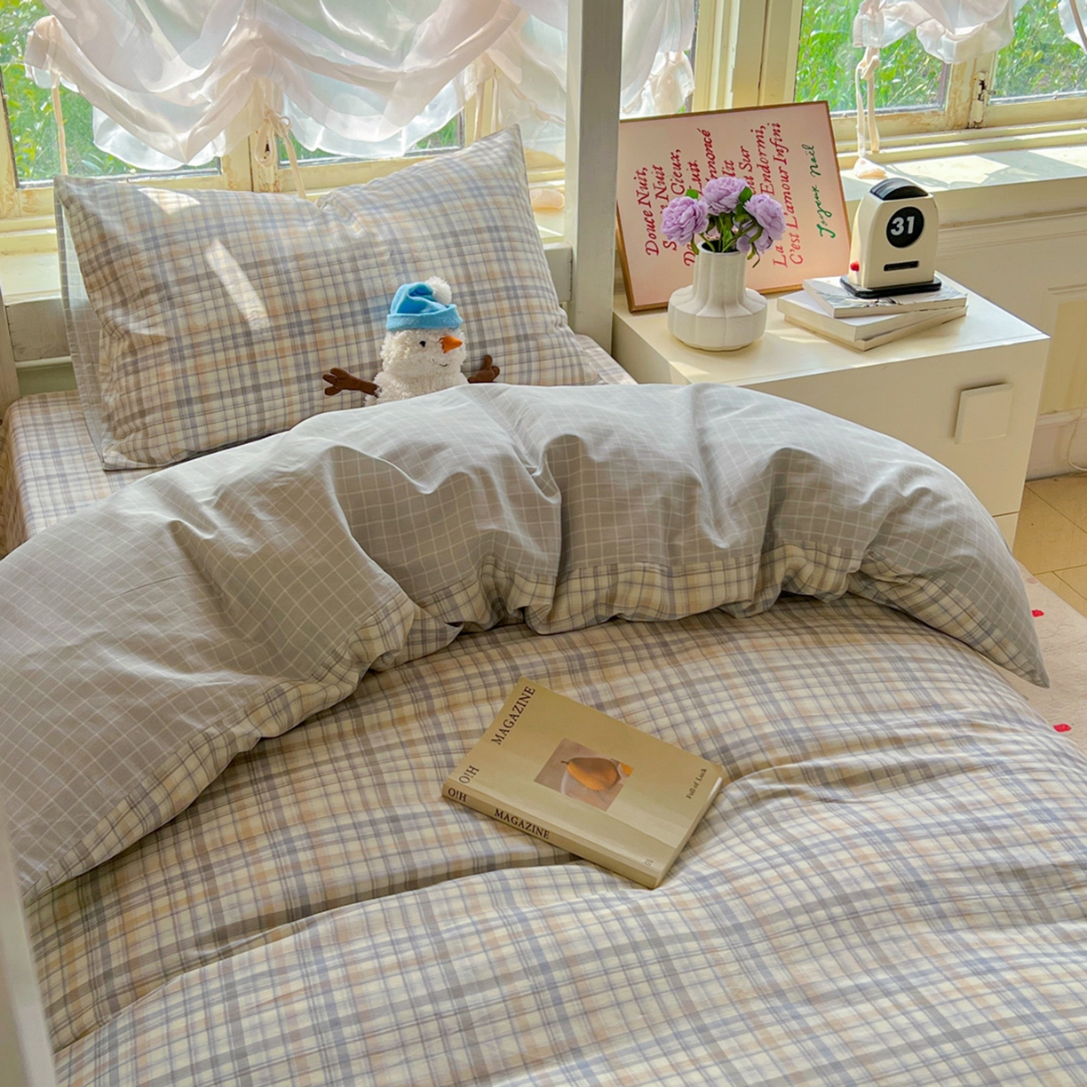 91家纺网 家纺一手货源 找家纺 简约家纺 2026新款全棉印花学生宿舍三件套系列 颜诺