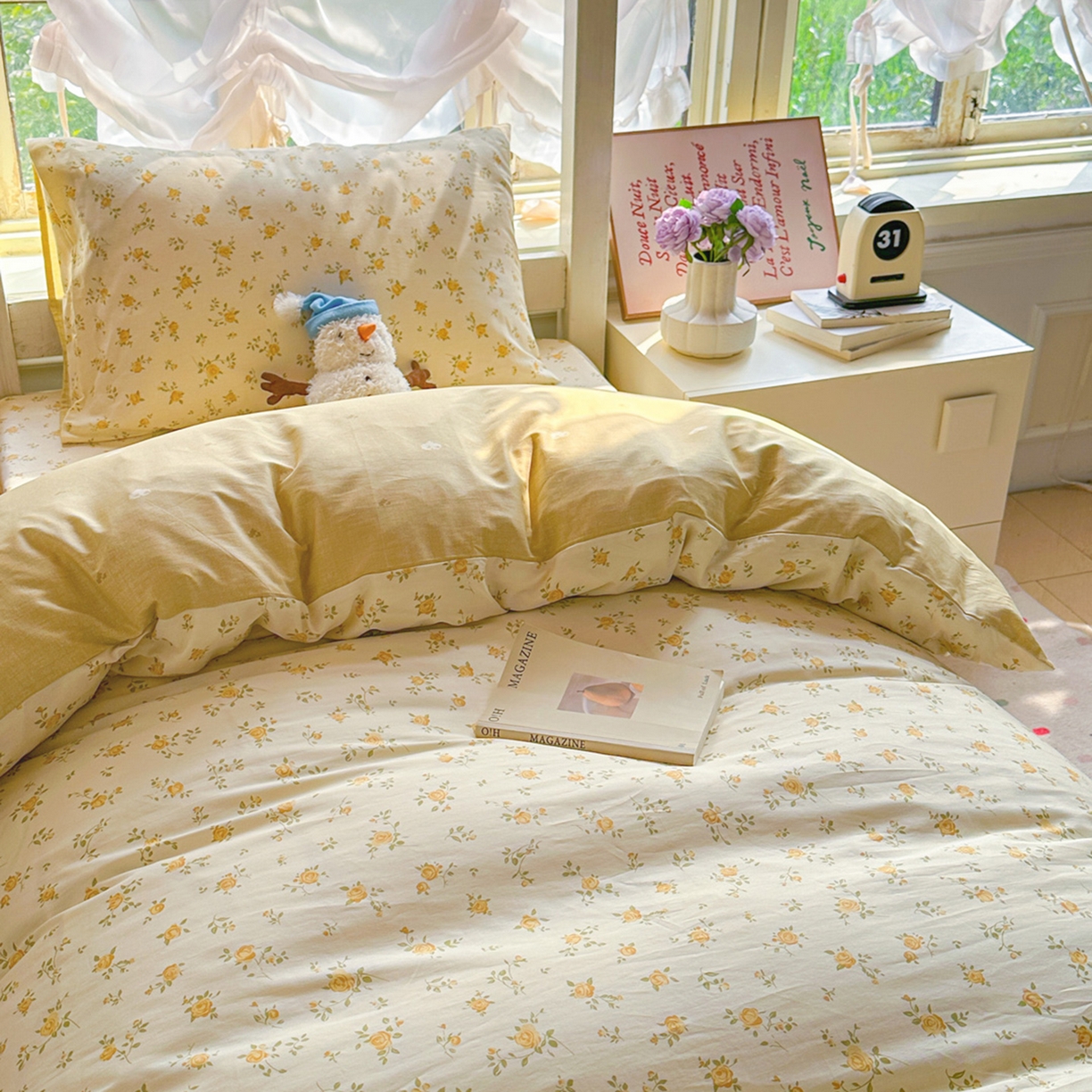 91家纺网 家纺一手货源 找家纺 简约家纺 2026新款全棉印花学生宿舍三件套系列 故事小黄花