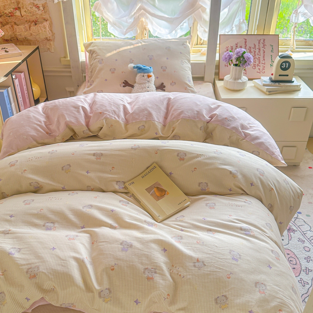 91家纺网 家纺一手货源 找家纺 简约家纺 2026新款全棉印花学生宿舍三件套系列 星小象-米