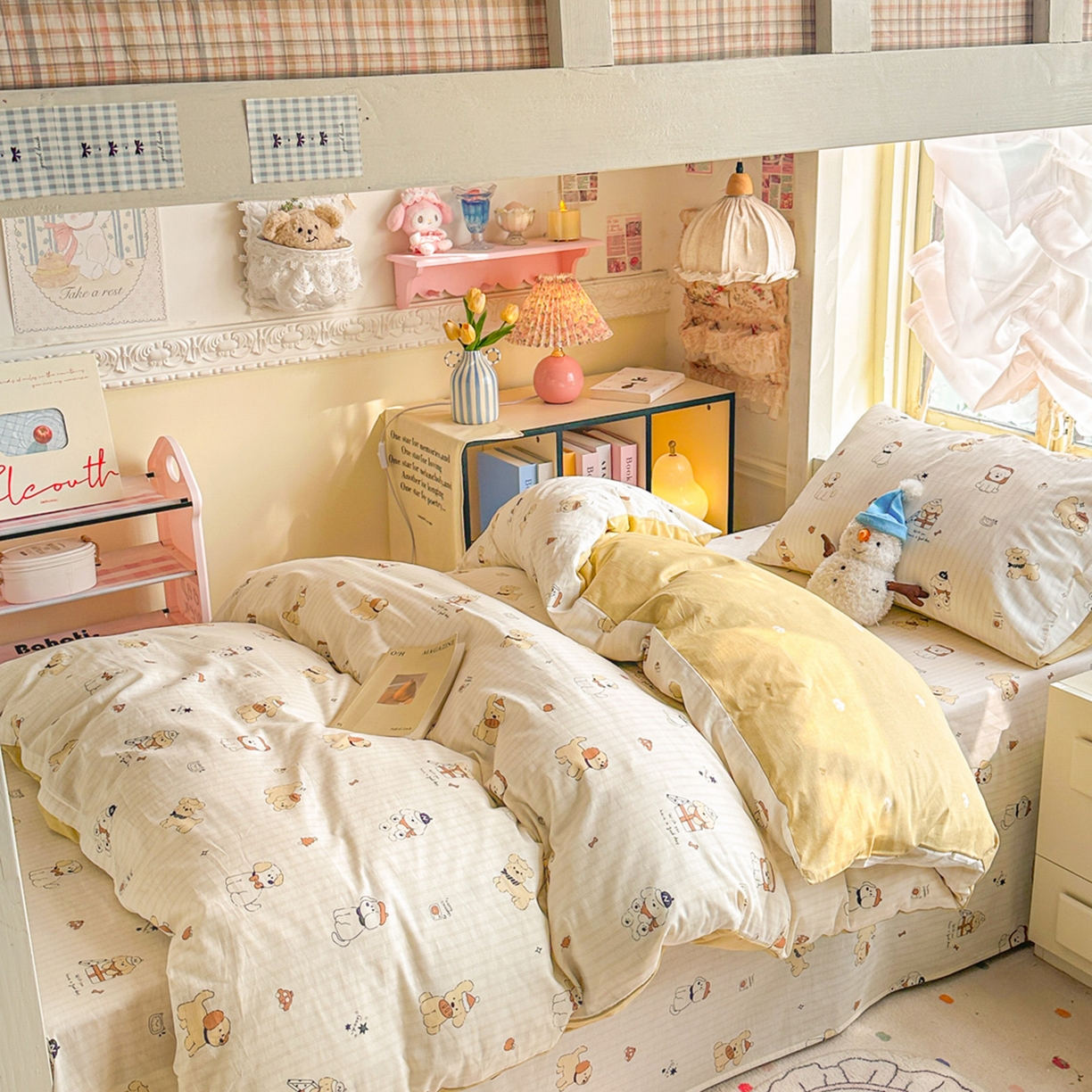 91家纺网 家纺一手货源 找家纺 简约家纺 2026新款全棉印花学生宿舍三件套系列 可爱萌犬