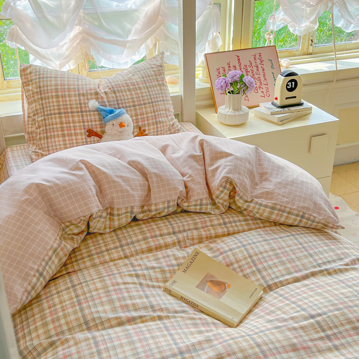 91家纺网 家纺一手货源 找家纺 简约家纺 2026新款全棉印花学生宿舍三件套系列 歌尔-粉