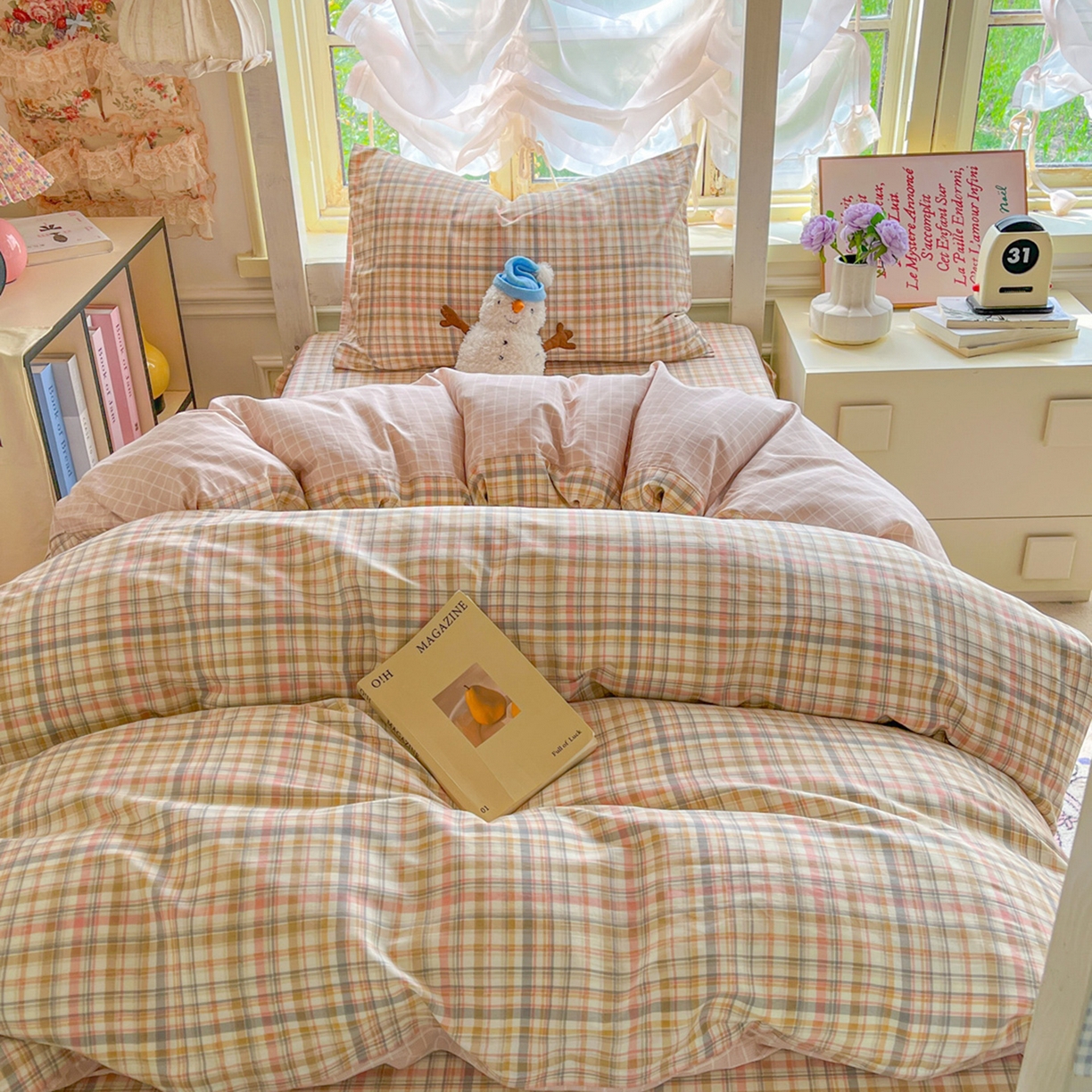 91家纺网 家纺一手货源 找家纺 简约家纺 2026新款全棉印花学生宿舍三件套系列 歌尔-粉