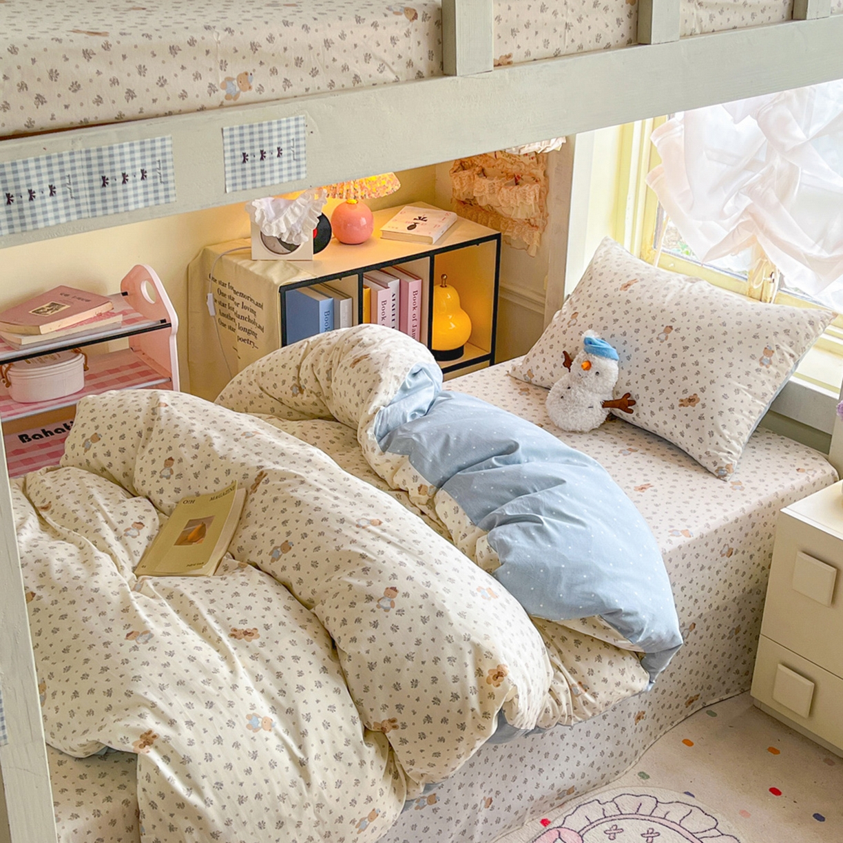 91家纺网 家纺一手货源 找家纺 简约家纺 2026新款全棉印花学生宿舍三件套系列 小奶兔