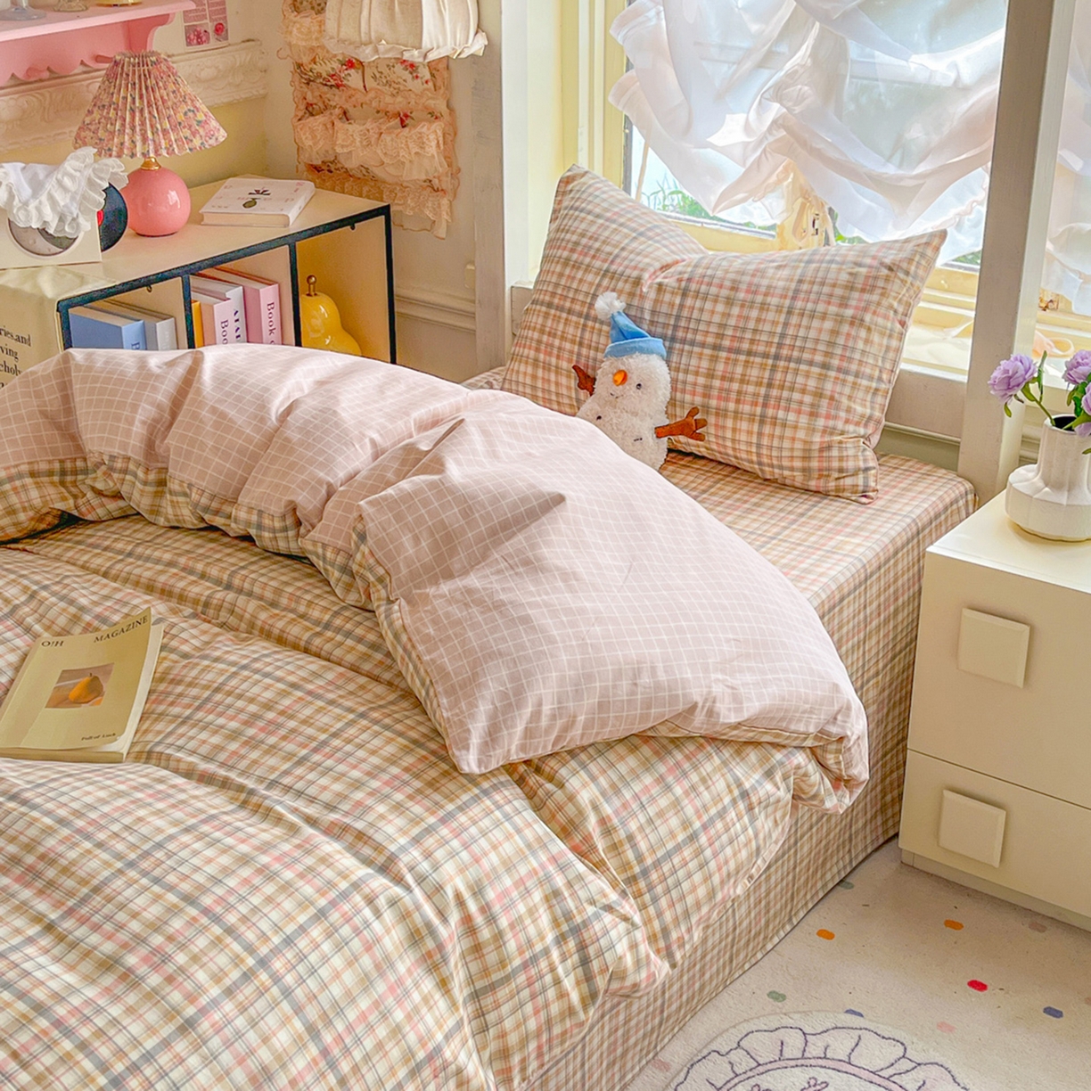 91家纺网 家纺一手货源 找家纺 简约家纺 2026新款全棉印花学生宿舍三件套系列 歌尔-粉