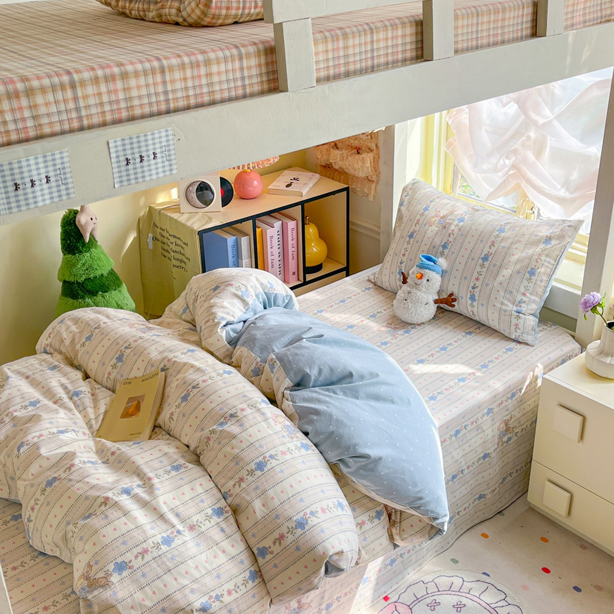 91家纺网 家纺一手货源 找家纺 简约家纺 2026新款全棉印花学生宿舍三件套系列 蓝茵小兔