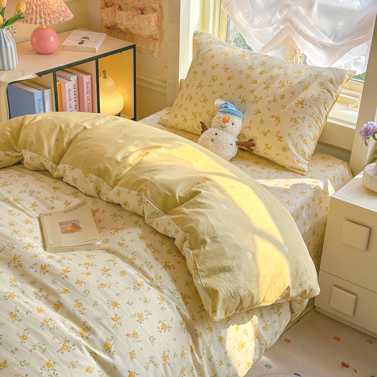 91家纺网 家纺一手货源 找家纺 简约家纺 2026新款全棉印花学生宿舍三件套系列 故事小黄花