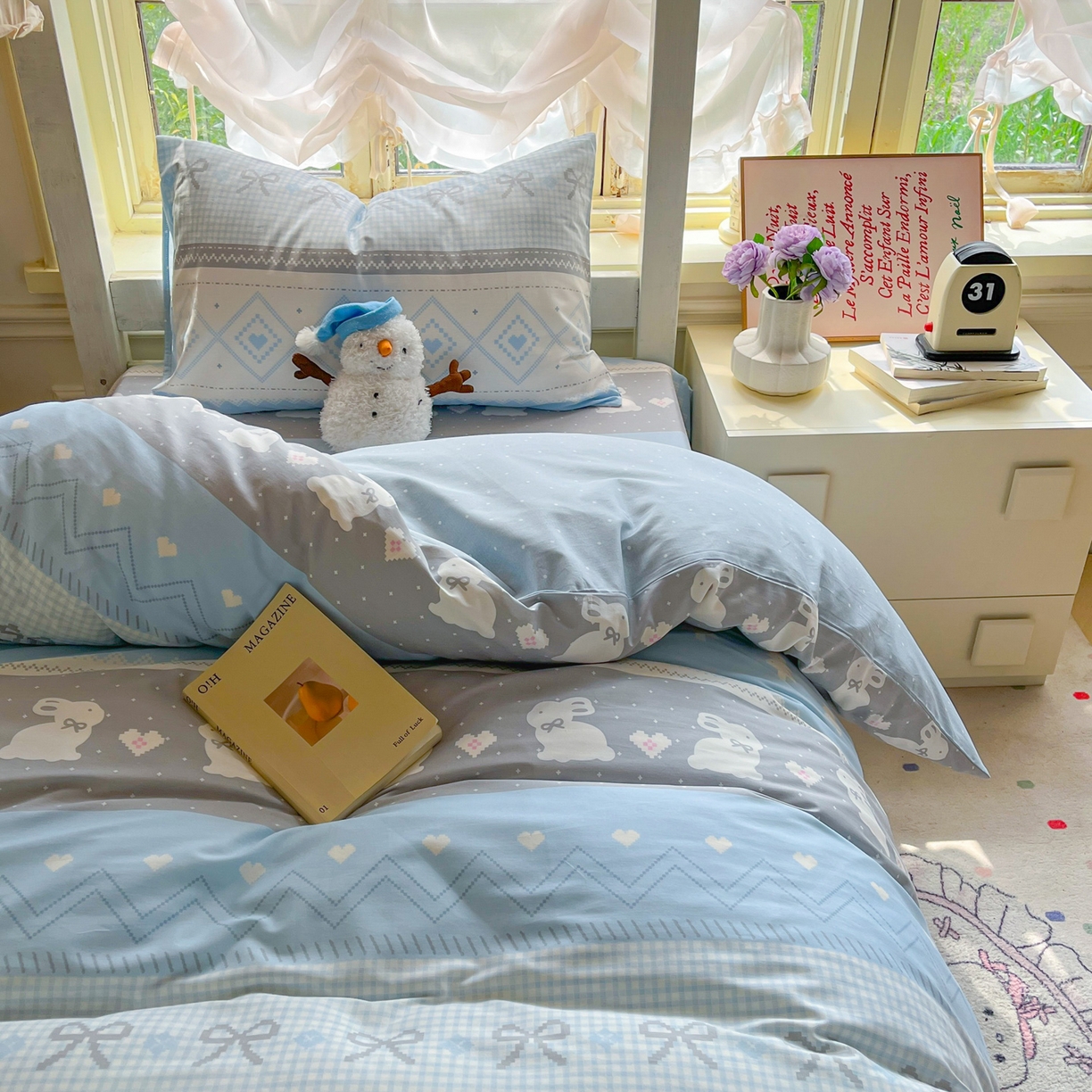 91家纺网 家纺一手货源 找家纺 简约家纺 2026新款全棉印花学生宿舍三件套系列 维西兔