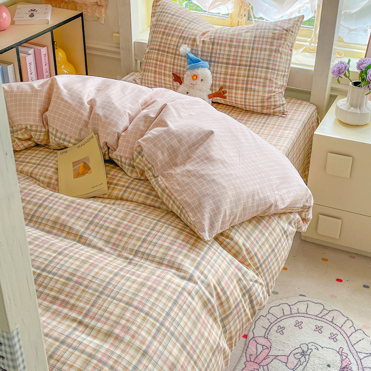 91家纺网 家纺一手货源 找家纺 简约家纺 2026新款全棉印花学生宿舍三件套系列 歌尔-粉